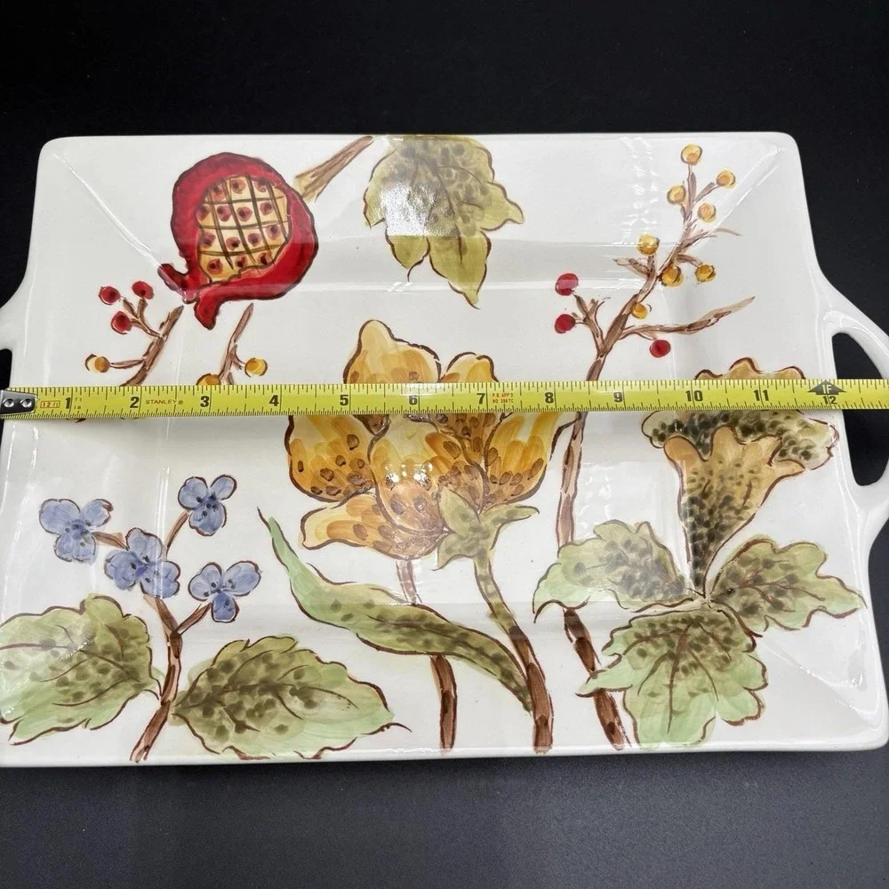 Maxcera Pomegranate Flowers Two Handle Serving Tray Vintage VGUC